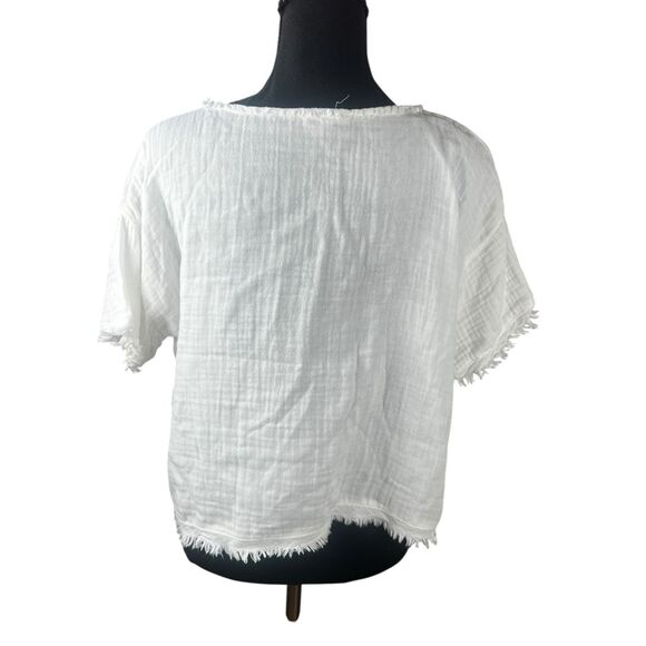 Eileen Fisher oversized XXS White Organic cropped frayed hem Minimalist blouse - Picture 3 of 8